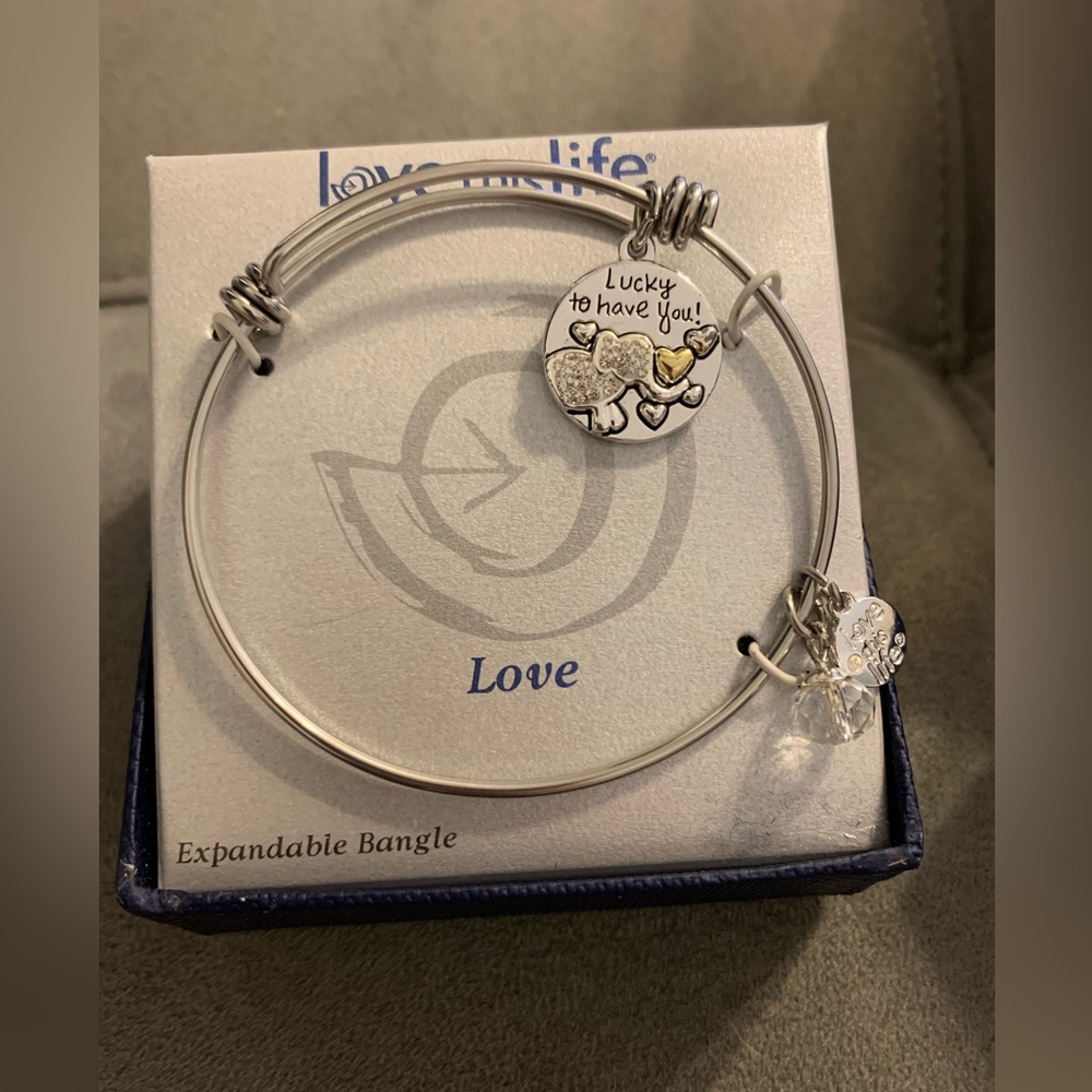 Love This Life Lucky To Have You Bangle Bracelet Silver Plate